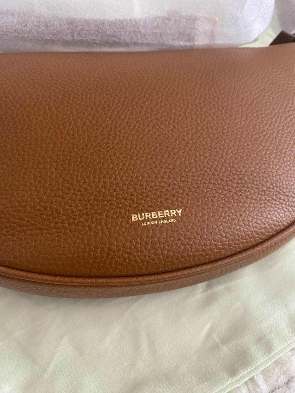 Burberry All Soft Large Tan Leather Half Moon Crossbody Sling Bag NWT - Picture 11 of 13